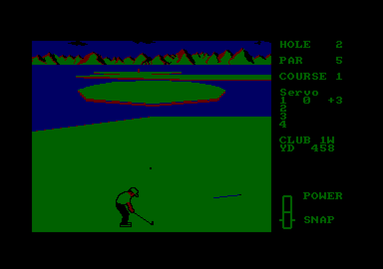 Leader Board Amstrad CPC Screenshot: Teeing off on hole 2.