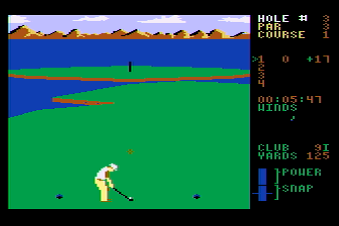 Leader Board Atari 8-bit Screenshot: Just a short shot to the green...