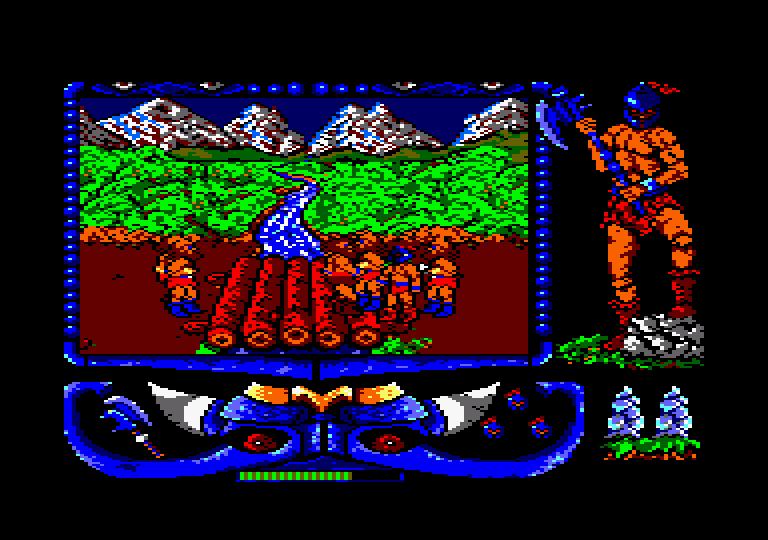 Atrog Amstrad CPC Screenshot: Crossing a well guarded bridge.