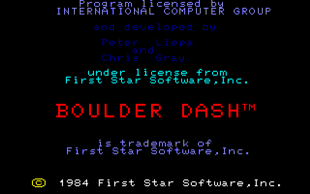 Boulder Dash PC-8800 Series Screenshot: Copyright screen.