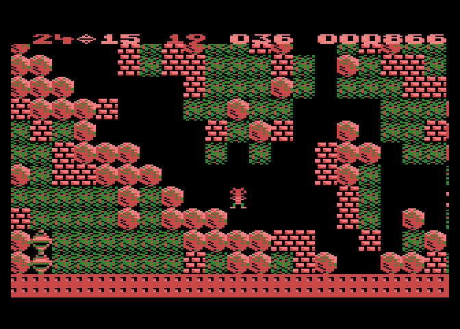 Boulder Dash Atari 8-bit Screenshot: Oops; I have apparently blocked the path to the exit!