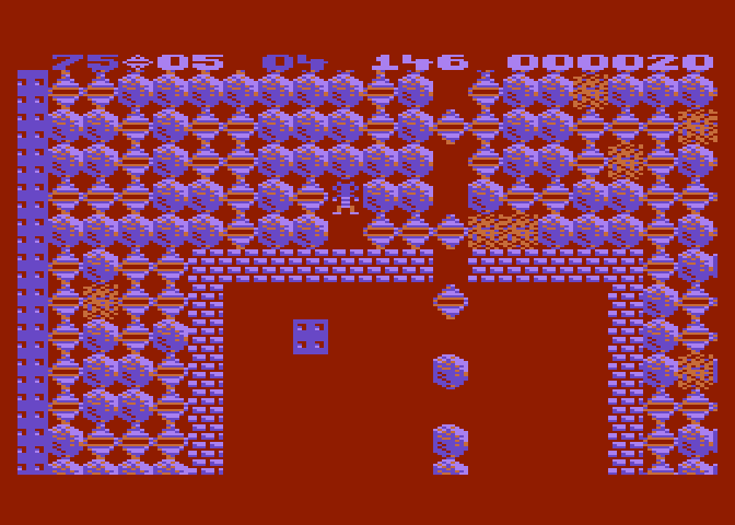Boulder Dash Atari 8-bit Screenshot: I've created an impressive avalanche!
