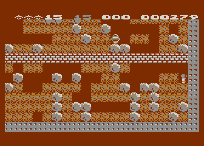 Boulder Dash Atari 8-bit Screenshot: Reached the exit!