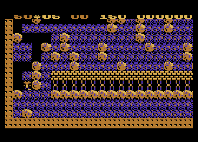 Boulder Dash Atari 8-bit Screenshot: These butterflies, like the boxes, are fast and deadly.