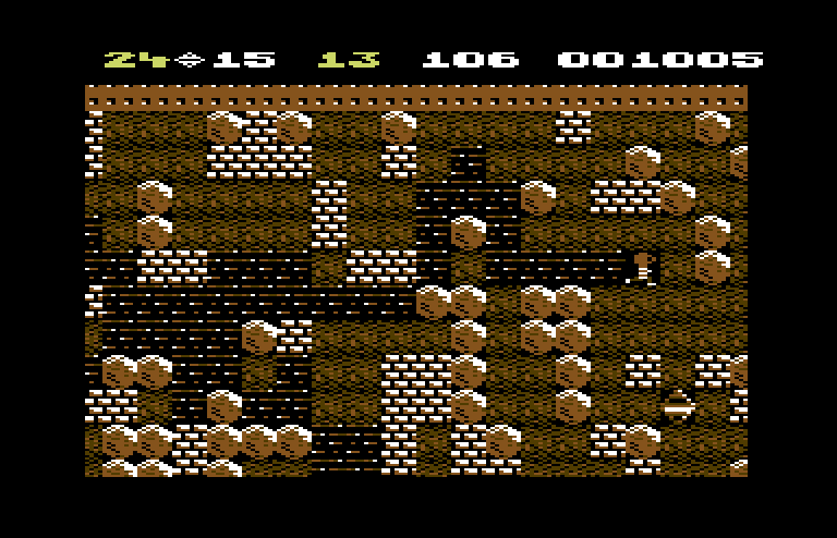 Boulder Dash Commodore 64 Screenshot: Static appears occasionally in an attempt to confuse or distract you...