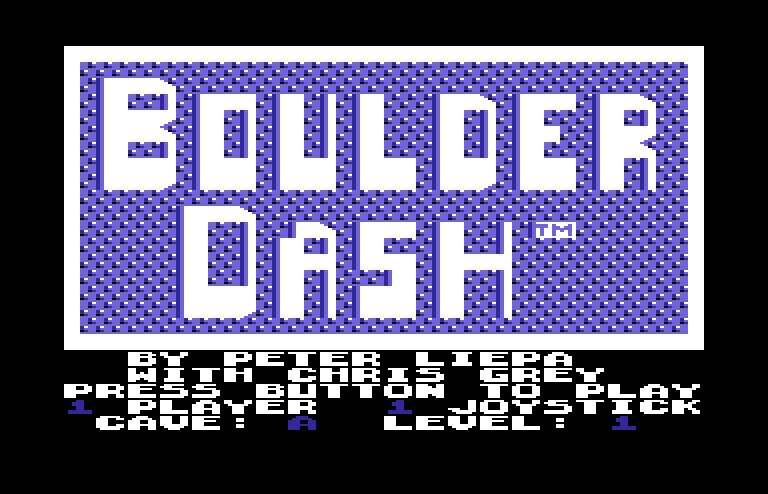 Boulder Dash Commodore 64 Screenshot: The main menu.