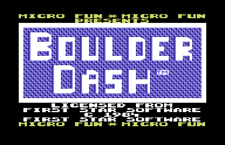 Boulder Dash Commodore 64 Screenshot: Title screen (Micro Fun release).