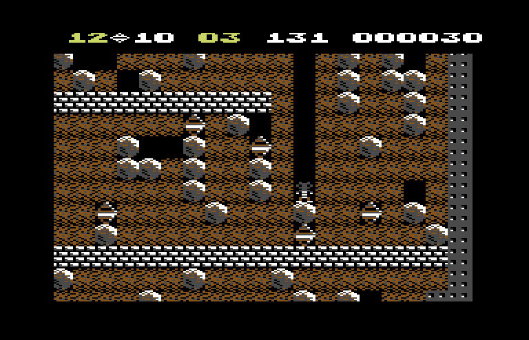Boulder Dash Commodore 64 Screenshot: Collecting diamonds...