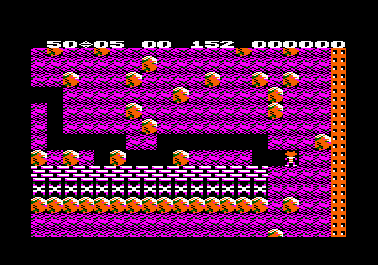 Boulder Dash Amstrad CPC Screenshot: Lots of butterflies...crush them to turn them into diamonds!