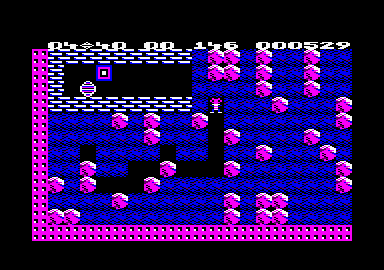 Boulder Dash Amstrad CPC Screenshot: Once again the diamonds are guarded!