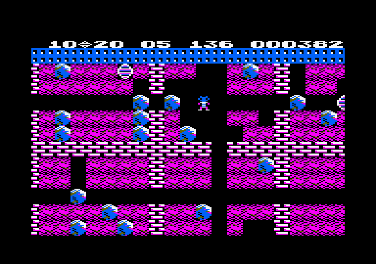 Boulder Dash Amstrad CPC Screenshot: A rock blocks my path...
