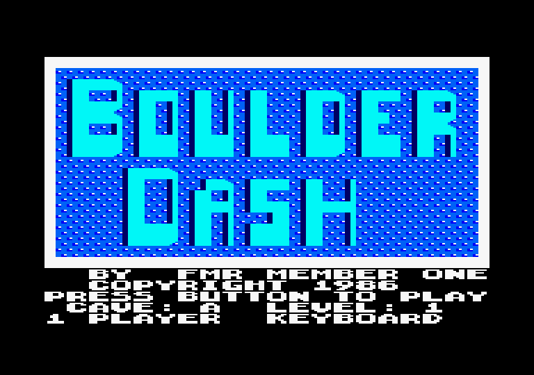 Boulder Dash Amstrad CPC Screenshot: The main menu.