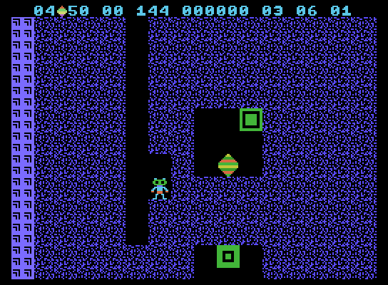 Boulder Dash ColecoVision Screenshot: This cave features only a few diamonds, but they are well guarded!
