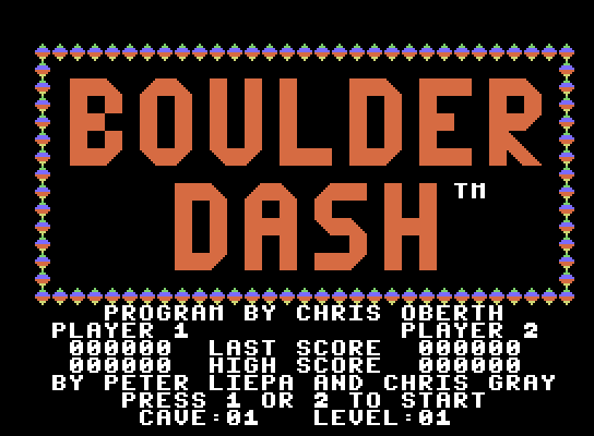 Boulder Dash ColecoVision Screenshot: Main menu.