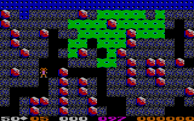 Boulder Dash IBM PC/Compatibles Screenshot: This green slime slowly fills the screen.