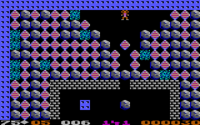 Boulder Dash IBM PC/Compatibles Screenshot: Lots of diamonds here, but they are difficult to collect!