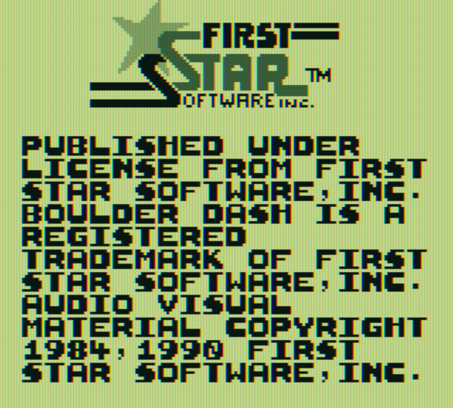 Boulder Dash Game Boy Screenshot: Copyright screen.