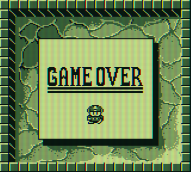 Boulder Dash Game Boy Screenshot: Game over.