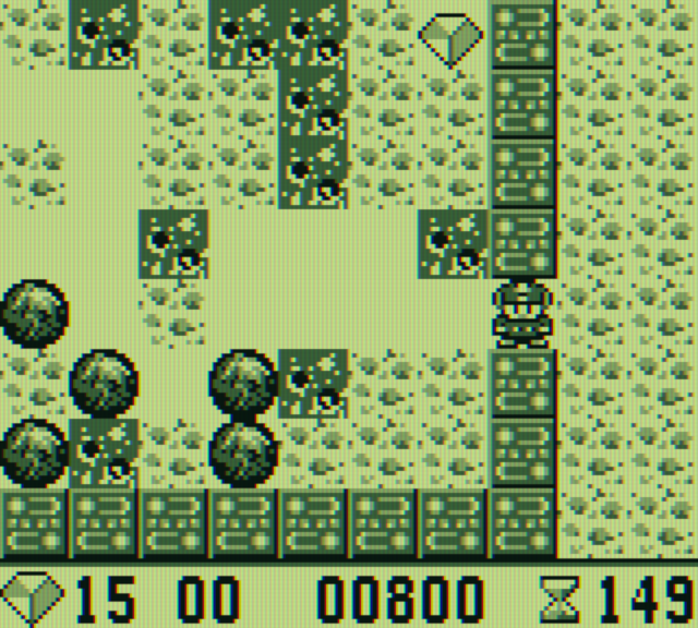 Boulder Dash Game Boy Screenshot: I reached the exit for this level!