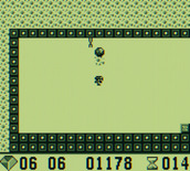Boulder Dash for Game Boy - Bonus round; crush the butterfly with the one remaining boulder.