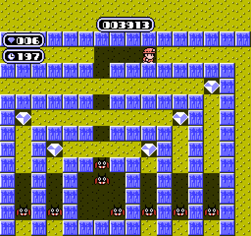 Boulder Dash NES / Famicom Screenshot: Bats are waiting to attack!