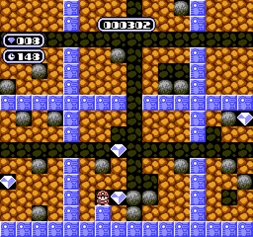 Boulder Dash NES / Famicom Screenshot: Collect diamonds, then find the exit!