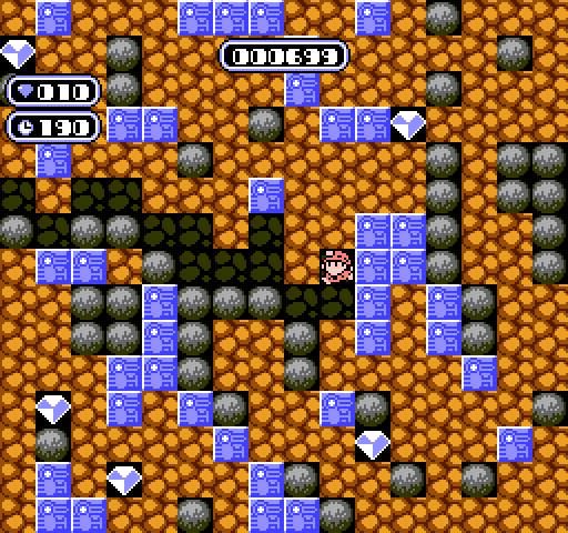 Boulder Dash NES / Famicom Screenshot: Boulders are everywhere, be careful!