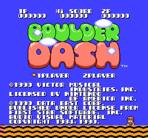 Boulder Dash NES / Famicom Screenshot: Title screen (U.S. version).