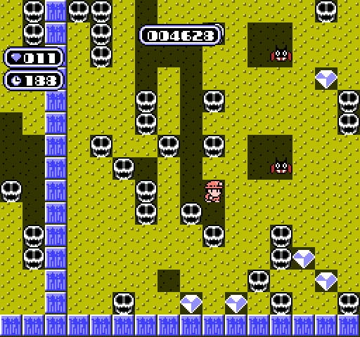 Boulder Dash NES / Famicom Screenshot: On some levels you need to release, and then crush, the critters in order to destroy walls.