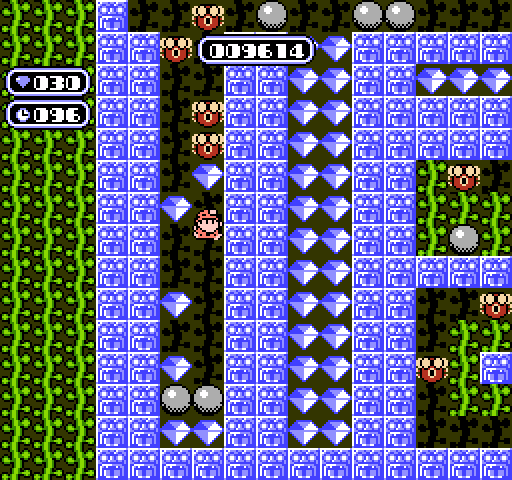 Boulder Dash NES / Famicom Screenshot: Run quickly, don't get crushed by falling diamonds!