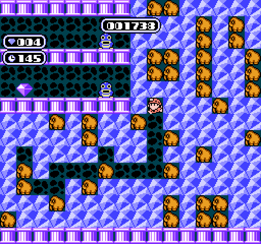 Boulder Dash NES / Famicom Screenshot: Various types of deadly creatures begin appearing!
