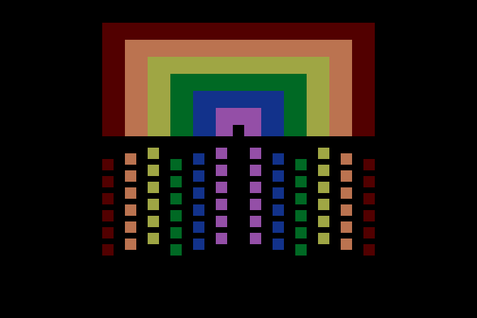 Juggles' Butterfly Atari 8-bit Screenshot: Press keys to form a rainbow!