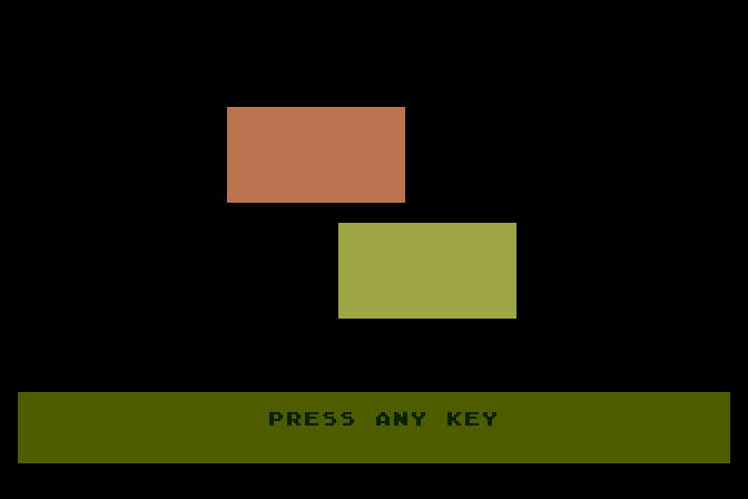Juggles' Butterfly Atari 8-bit Screenshot: Press a key and the above or below block will change color accordingly.