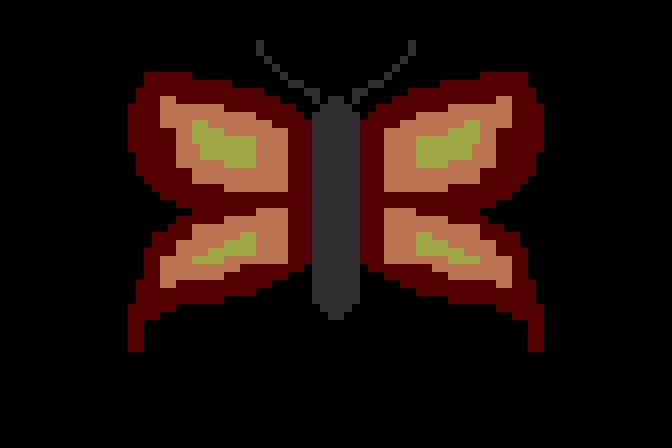 Juggles' Butterfly Atari 8-bit Screenshot: You can continue to press keys and cycle the colors of the butterfly.