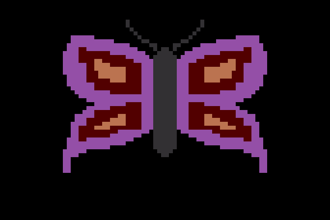 Juggles' Butterfly Atari 8-bit Screenshot: Press keys to form a butterfly!