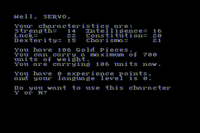 Stone of Sisyphus, The Atari 8-bit Screenshot: Creating a new character.