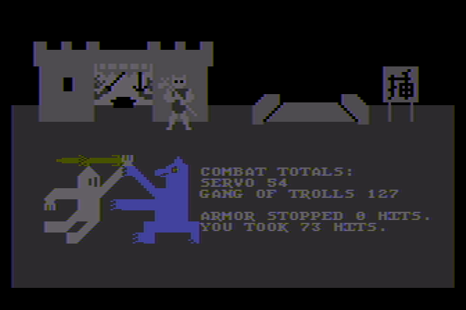 Stone of Sisyphus, The Atari 8-bit Screenshot: You can also try to fight the trolls...