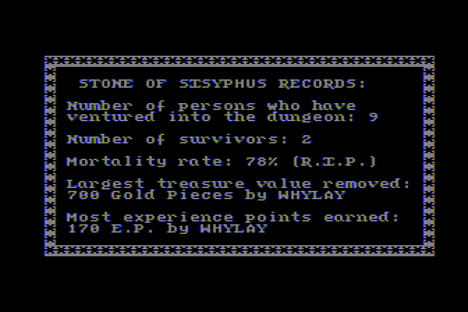 Stone of Sisyphus, The Atari 8-bit Screenshot: The records of previous adventurers...