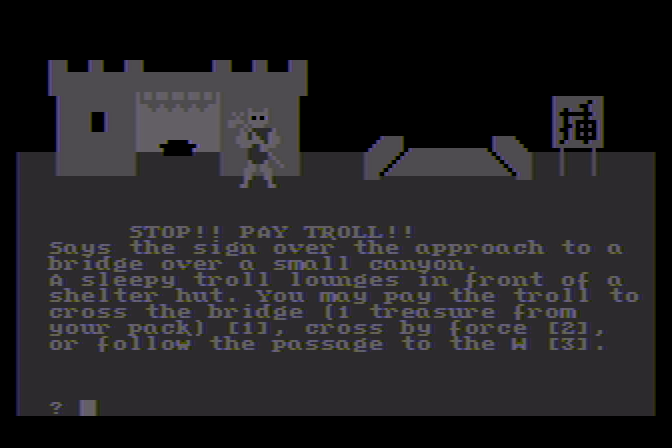 Stone of Sisyphus, The Atari 8-bit Screenshot: Stop and pay the troll!
