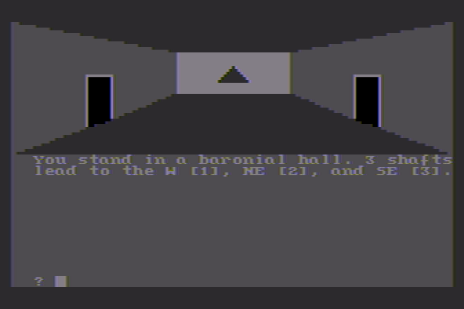 Stone of Sisyphus, The Atari 8-bit Screenshot: Press "1", "2", or "3" to select a direction.