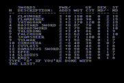Stone of Sisyphus, The for Atari 8-bit - Here's the list of weapons I can purchase...