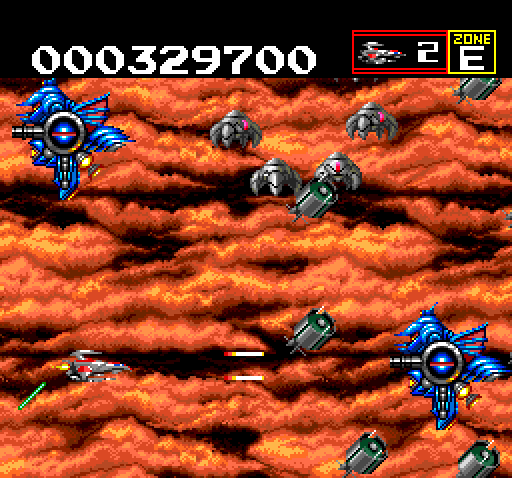 Sagaia TurboGrafx CD Screenshot: There's a lot of obstacles to dodge here...