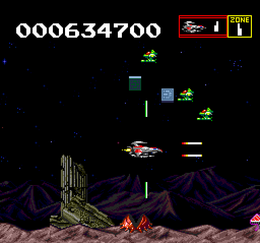 Sagaia TurboGrafx CD Screenshot: Blasting my way through Zone I...