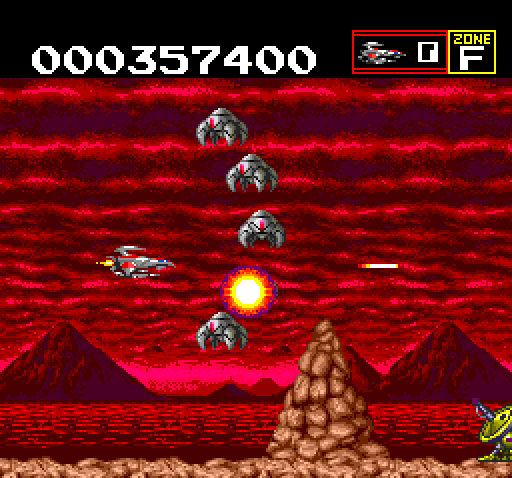 Sagaia TurboGrafx CD Screenshot: Enemy formation on Zone F.