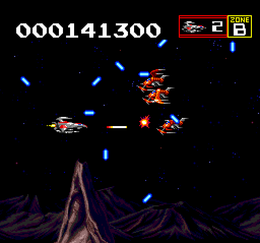 Sagaia TurboGrafx CD Screenshot: Don't get hit by any of those blue things!
