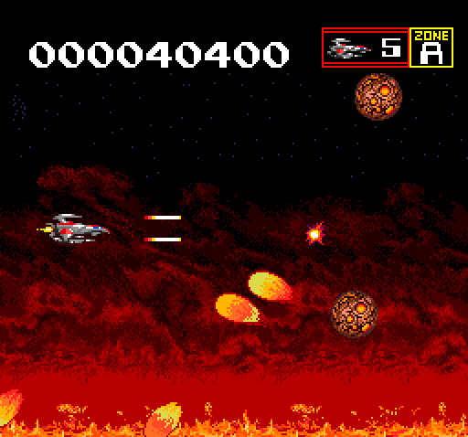 Sagaia TurboGrafx CD Screenshot: Watch out for fireballs and more!