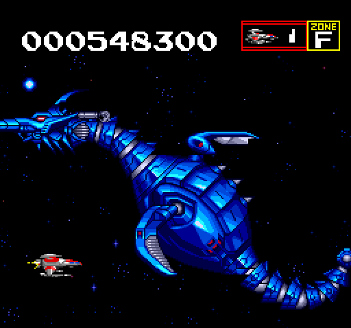 Sagaia TurboGrafx CD Screenshot: The next boss, Deep Dragon, attacks!