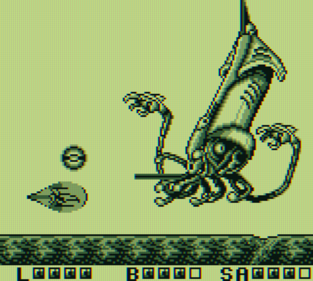 Sagaia Game Boy Screenshot: The battle with Cuttle Fish.