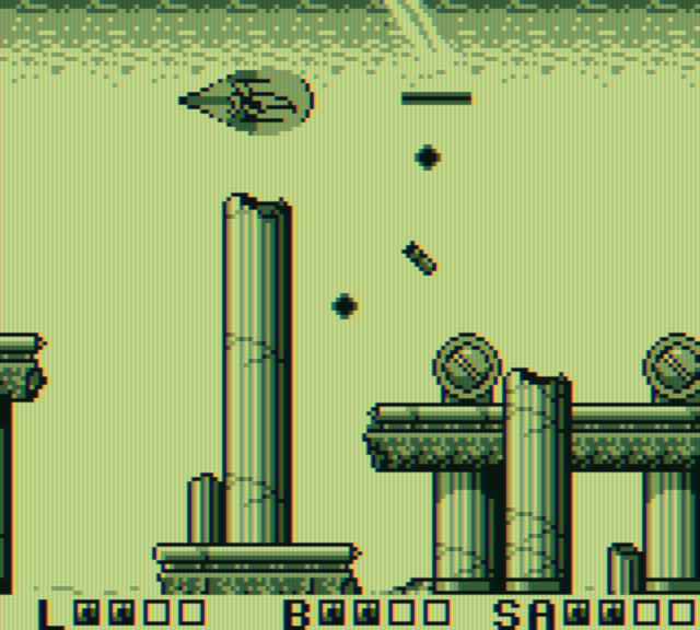 Sagaia Game Boy Screenshot: Don't crash into the landscape here!