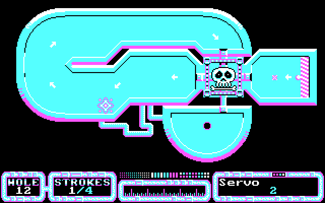 SimulGolf IBM PC/Compatibles Screenshot: Around the obstacles we go...